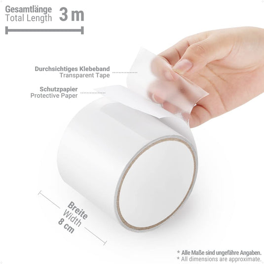 ecooe Reparatietape voor tenten, 8 cm x 5 m, reparatietape, professioneel, waterdicht, transparant, voor het repareren van luifels, tent, pvc-coating, paviljoen, vrachtwagenzeil