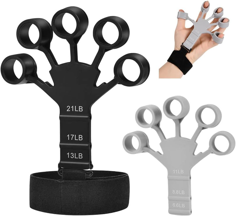 Bild im Galerie-Viewer laden, Verstellbarer Fingertrainer mit Handgelenkband und Silikon-Widerstandsschlaufen – Fingerstrecker – Handmuskeltraining
