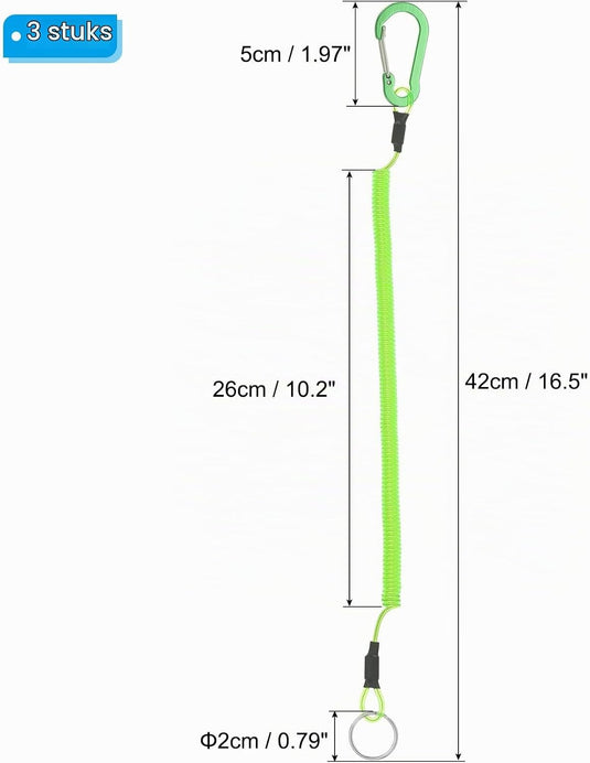 Spiraalkoorden 3 stuks uitschuifbaar tot 150 cm met clip groen – veiligheidslijnen – outdoor accessoires