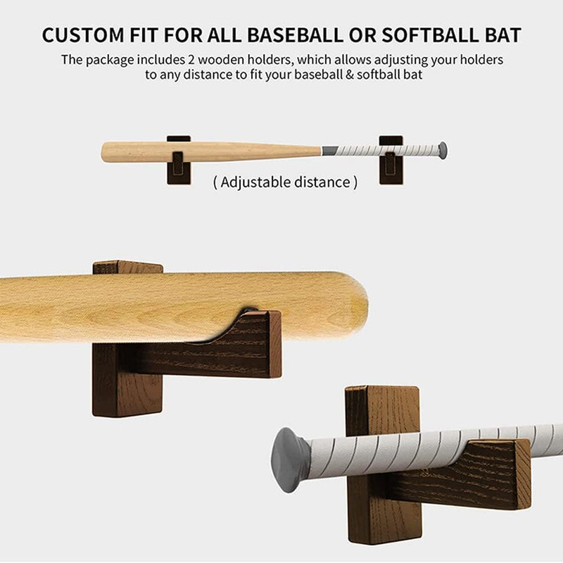 Laad afbeelding in Galerijviewer, Baseballknuppel muurbevestiging, 2 stuks softbalknuppel muurbevestiging, honkbalknuppel horizontale rekbeugel met vilten voering muurbevestiging voor honkbal, softbal, hockeystick vitrine
