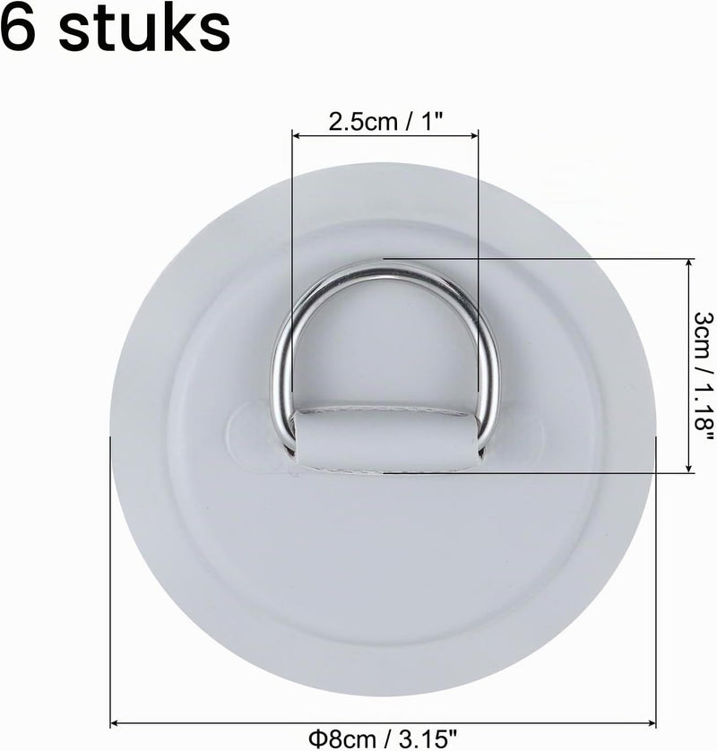 Załaduj obraz do przeglądarki galerii, D-ring bevestigingspads 6 stuks 8 cm van PVC grijs – roestvrijstalen bevestigingsringen – SUP kajak accessoires
