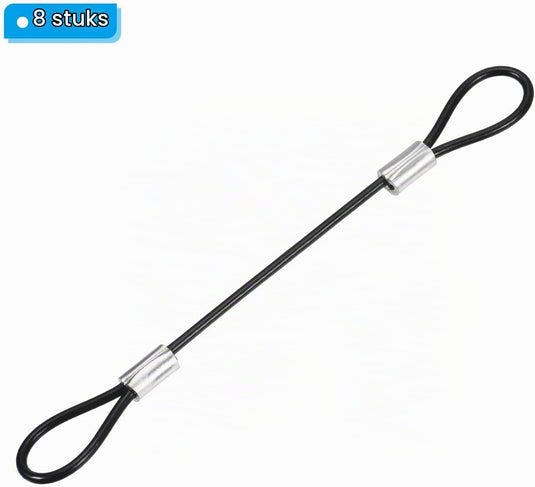 Stalen veiligheidskabel met dubbele lus 10 cm x 2 mm (8 stuks) - Gecoate borgkabel - Veiligheidskabel podiumverlichting & bagage