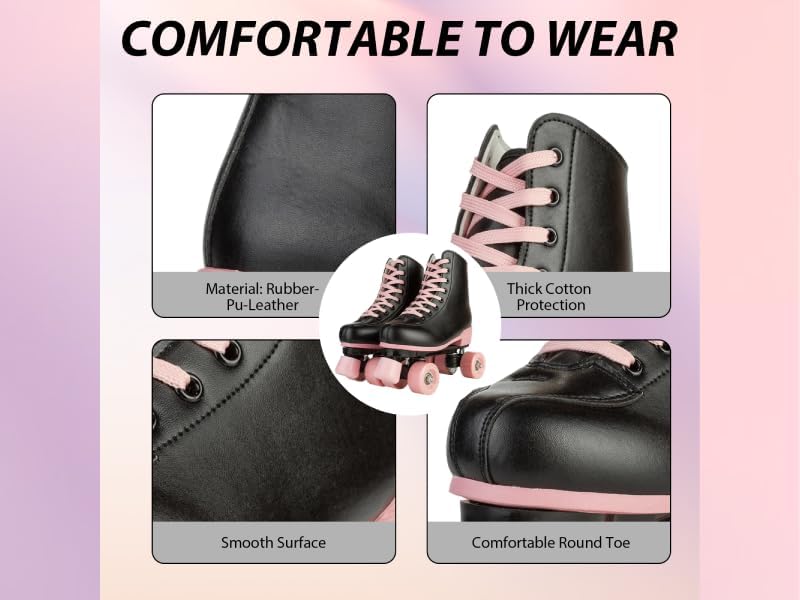Load image into Gallery viewer, Rolschaatsen voor vrouwen meisjes zwarte roller derby skates volwassen dubbele rij lichtgevende schaatsen voor jeugd volwassen beginner (Eur 99-24 cm - UK: Dames 5,5 / Heren 5)

