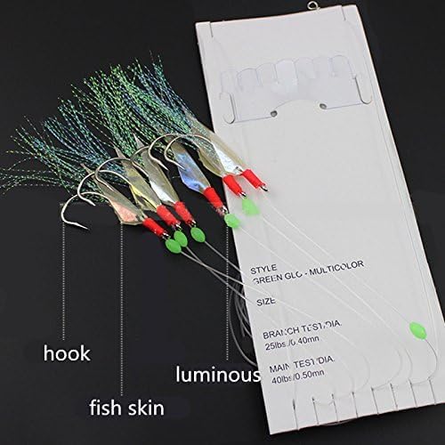 Luminous Fishing Rigs with Real Fish Skin, Glow Beads & High Carbon Hooks for Fresh/Saltwater