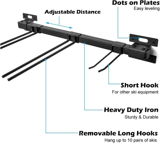 ANTOPY Ski Storage Rack for Garage Ski Storage Wall Mount Metal Ski Rack Holder Wall, Holds Up to 10 Pairs of Skis 200lbs for Garage Home Storage Organizer System Snowboard Hanger Tool Storage Racks