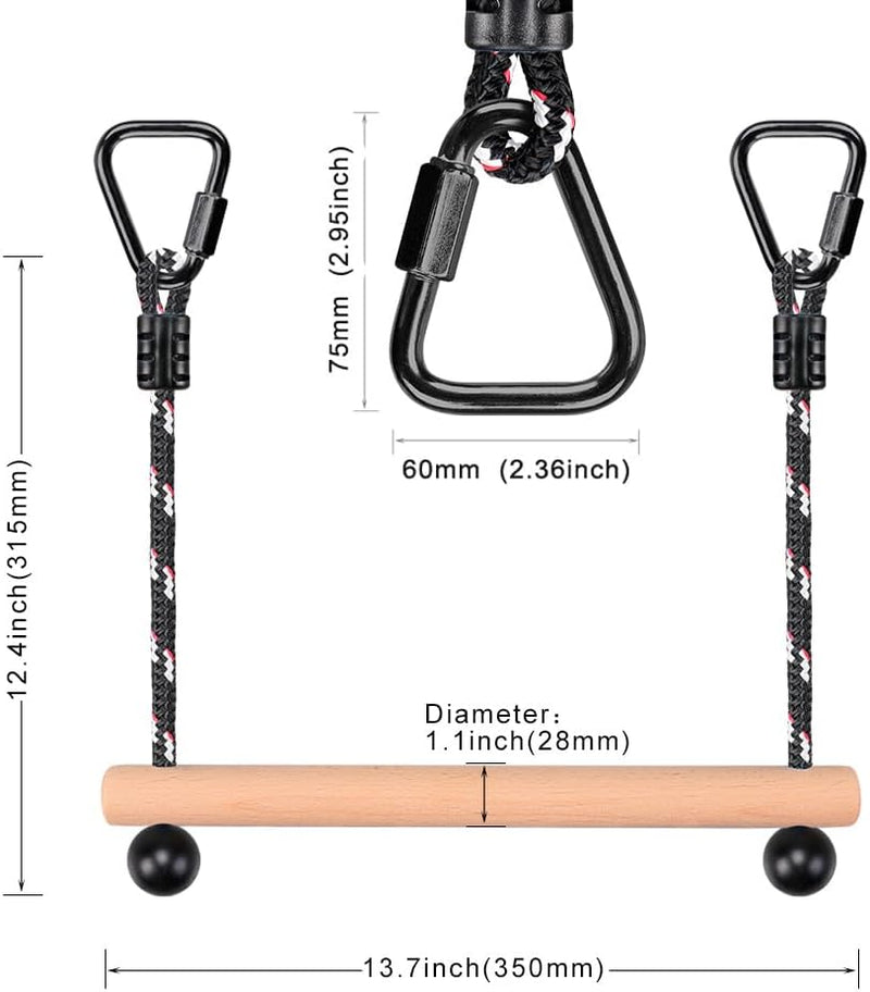 Załaduj obraz w przeglądarce galerii, Drewniane drążki do zwisania, 2 sztuki, 35 cm, z linami do zawieszania i karabińczykami – tor ninja – akcesoria do wspinaczki
