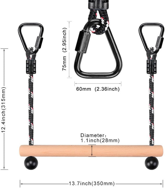 Drewniane drążki do zwisania, 2 sztuki, 35 cm, z linami do zawieszania i karabińczykami – tor ninja – akcesoria do wspinaczki