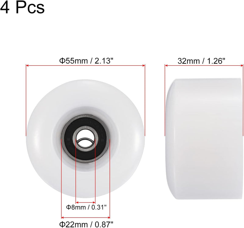 Załaduj obraz do przeglądarki galerii, Skateboard wielen 4 stuks 55 mm 80A wit met ABEC-9 lagers – cruiser wielen – skateboard accessoires
