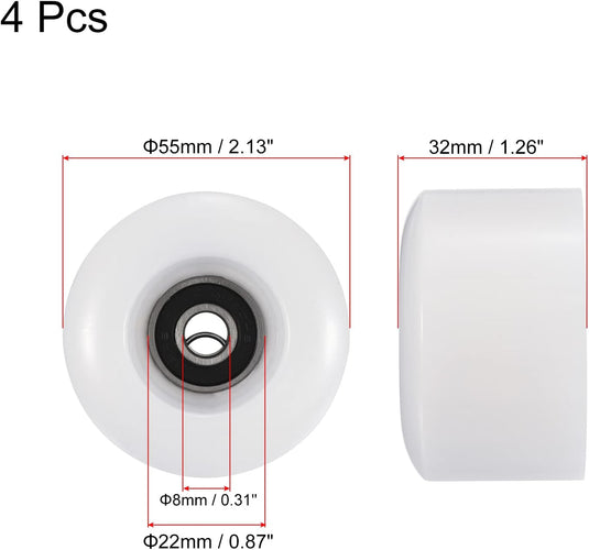Skateboard wielen 4 stuks 55 mm 80A wit met ABEC-9 lagers – cruiser wielen – skateboard accessoires