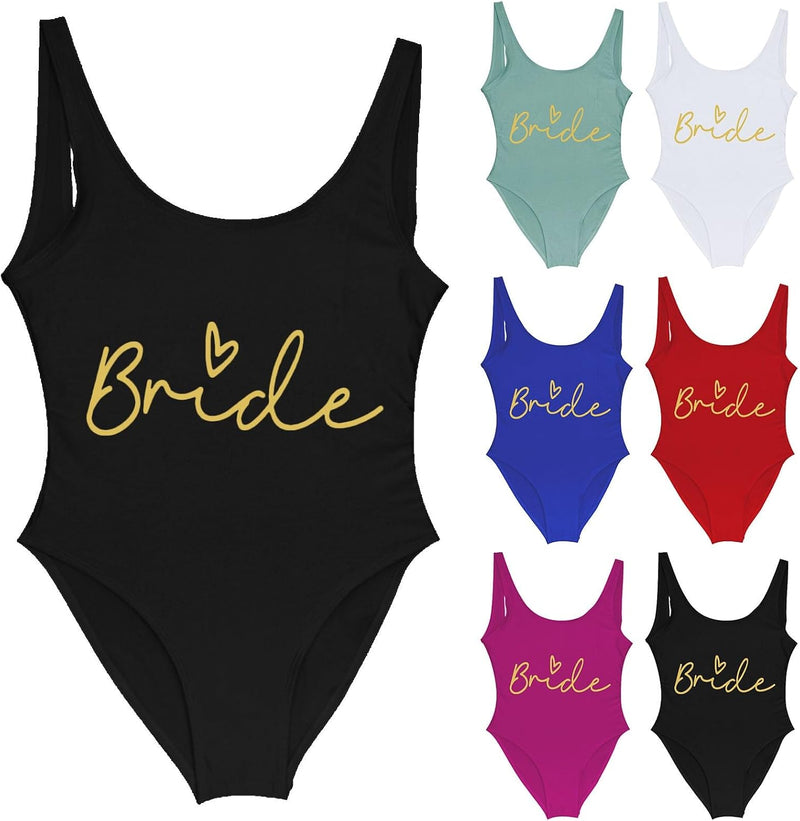 Load image into Gallery viewer, Dames badpak Bride to Be met letterprint en lage rug – bruidsbadpak – vrijgezellenfeest
