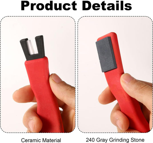Dubbelzijdige schaatsslijper rood met keramische V-groef