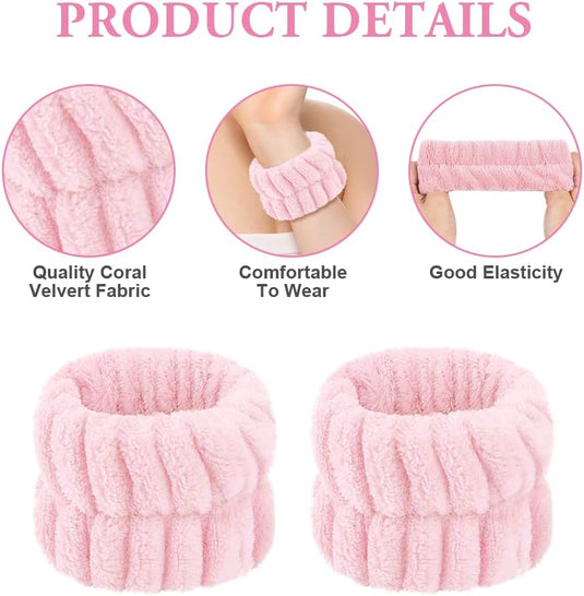 Elastische polsbanden voor gezichtsverzorging, gemaakt van microvezelmateriaal, bieden "Quality Coral Velvet Fabric", "Comfortable to Wear" en "Good Elasticity." Ideaal voor gezichtsverzorging liefhebbers die stijl en comfort willen.