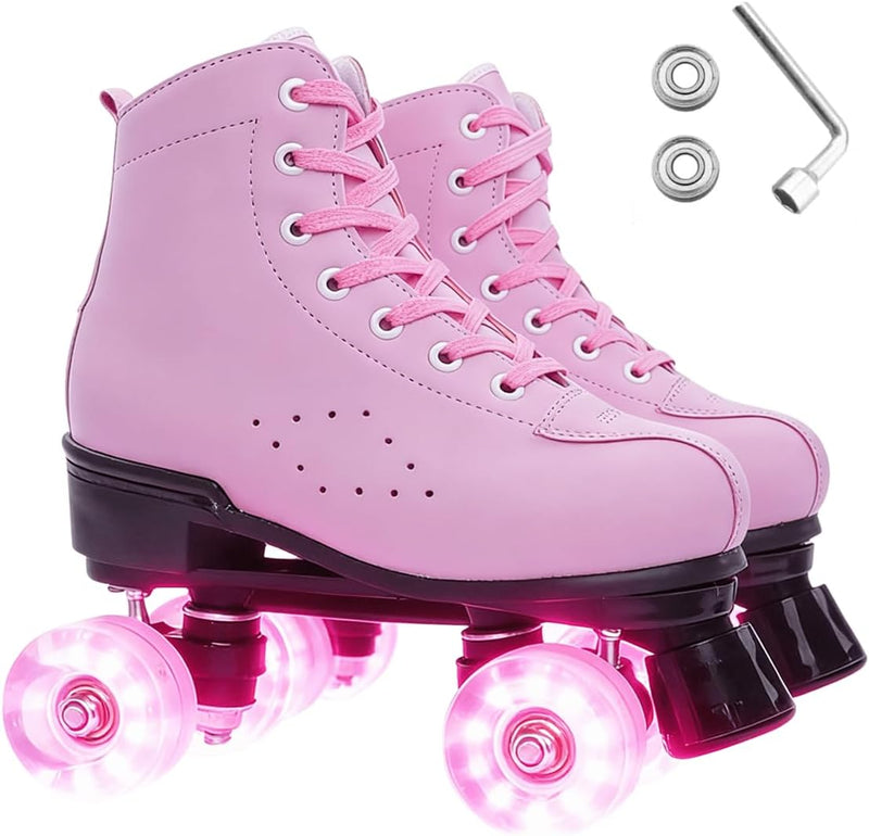 Load image into Gallery viewer, ERNAN Rolschaatsen met 4 wielen, parallelle skates met lichtgevende wielen, klassieke high-top, rolschaatsen voor volwassenen, meisjes, kinderen, beginners, maat 37-43
