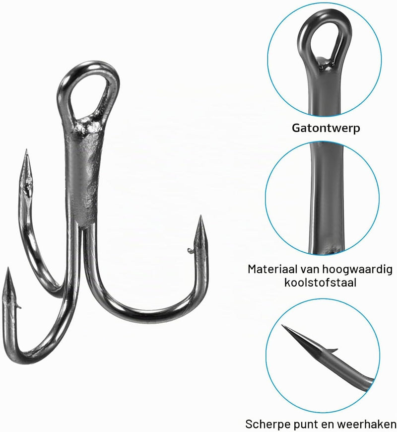 Chargez l'image dans la visionneuse de la galerie, Hameçons triples, 10 pièces, taille 1/0, en acier au carbone noir – hameçons triples – accessoires de pêche
