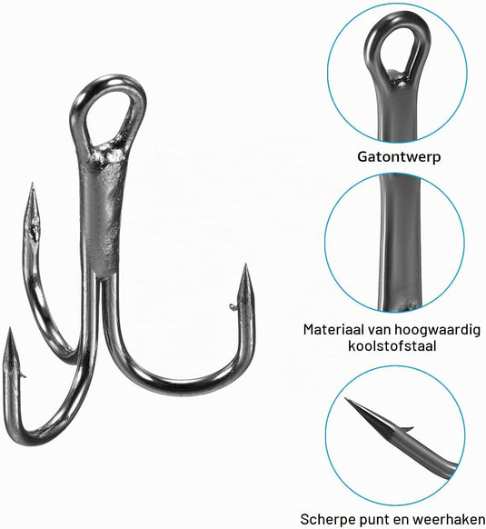 Hameçons triples, 10 pièces, taille 1/0, en acier au carbone noir – hameçons triples – accessoires de pêche