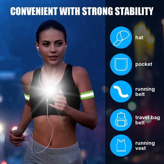 URAQT Clip op Running Lights, 4 Lichtstanden Waterdicht Outdoor Night Clip on Running Lights met 2 Pcs Reflectorbanden, USB Oplaadbare LED Licht voor Runners Camping Wandelen (1 pc)