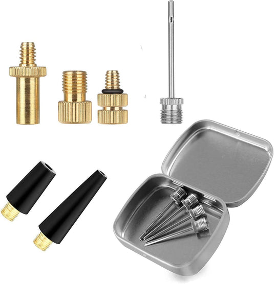 Fietsventieladapter, adapter voor alle AV-/DV-/SV-ventielen, opblaasventielen, set voor alle fietspompen, luchtpompen, naalden voor bal-, basketbal en voetbalpompen