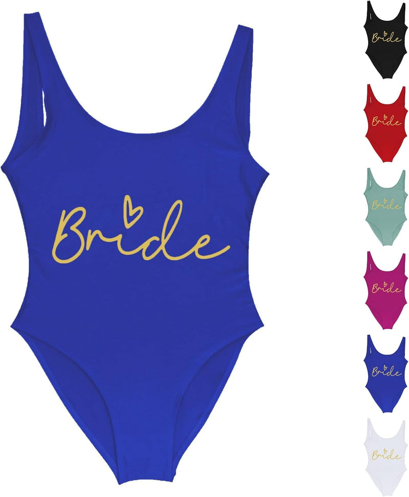 Load image into Gallery viewer, Dames badpak Bride to Be met letterprint en lage rug – bruidsbadpak – vrijgezellenfeest
