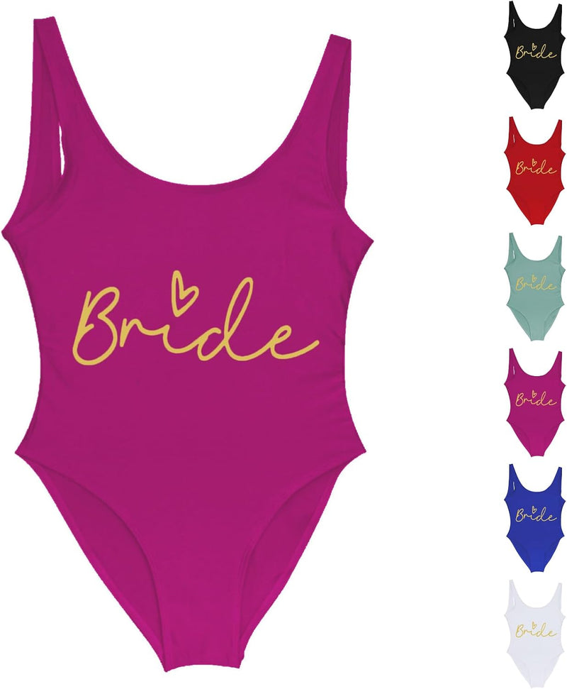 Load image into Gallery viewer, Dames badpak Bride to Be met letterprint en lage rug – bruidsbadpak – vrijgezellenfeest
