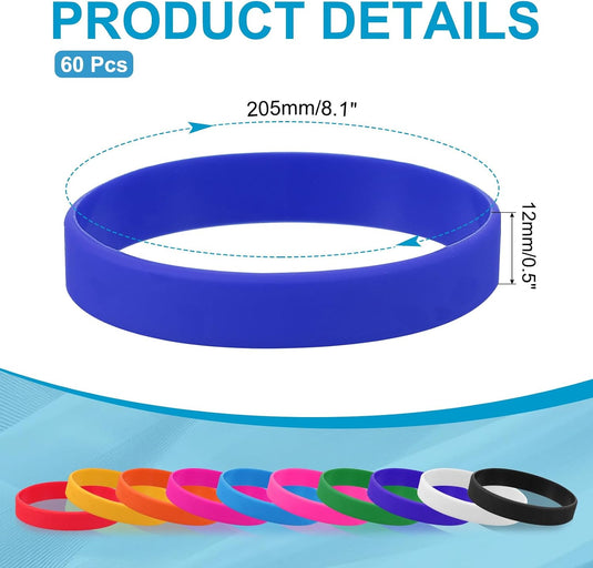Siliconen sport polsbandjes 205x12 mm (60 stuks) - Elastische rubberen armbanden - Event & sportpolsbandjes