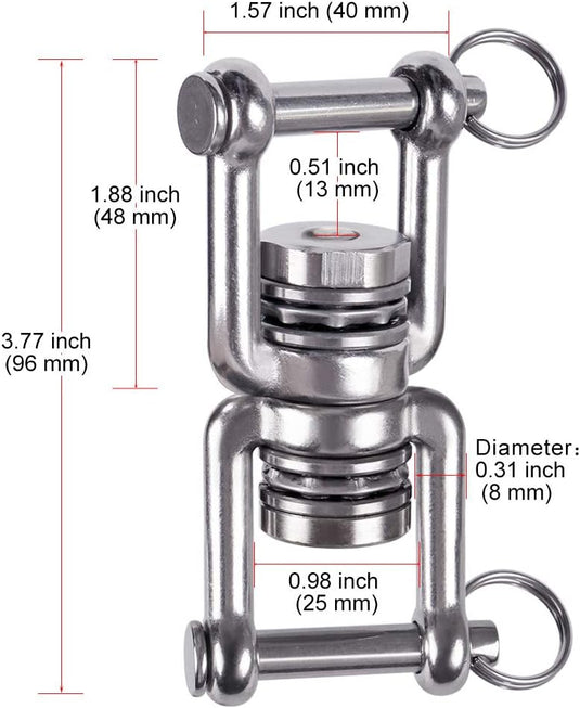 Schommelwartel 360° draaibaar – rvs ophangbeugel met lager voor hangstoel, yogaschommel, klimtouw en hangmat