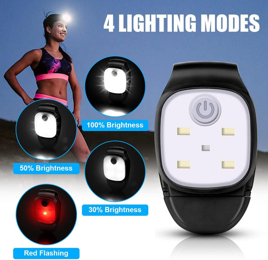 URAQT Clip op Running Lights, 4 Lichtstanden Waterdicht Outdoor Night Clip on Running Lights met 2 Pcs Reflectorbanden, USB Oplaadbare LED Licht voor Runners Camping Wandelen (1 pc)