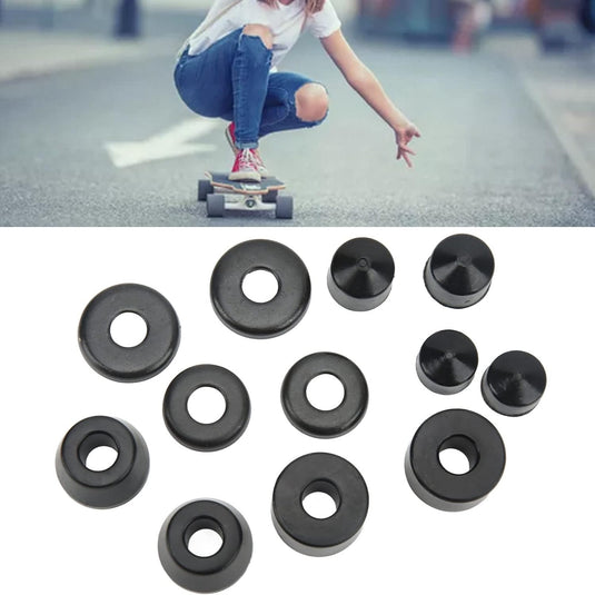 Skateboard bushings 85A 12-delige rebuild set zwart – PU stuurrubbers – longboard skateboard accessoires