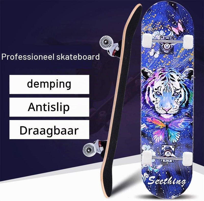 Laden Sie das Bild in Galerie -Viewer, Compleet skateboard 78,7 x 20,3 cm met 7-laags esdoorn deck en ABEC-7 lagers – beginners skateboard
