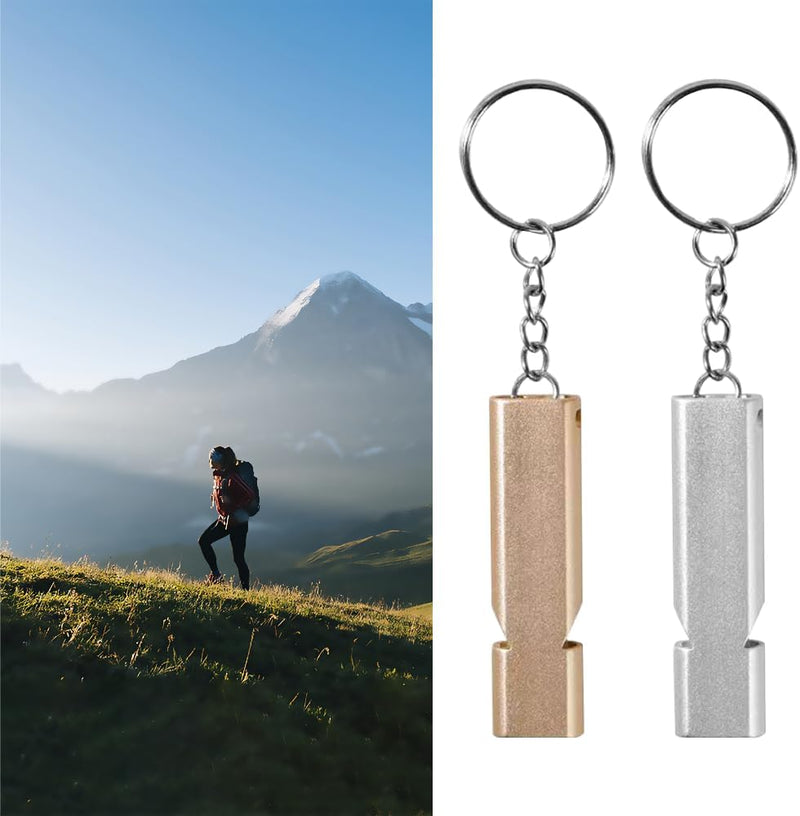 Laden Sie das Bild in Galerie -Viewer, Lmyzcbzl Trillerfluitje, 2 Stuks Noodfluitjes, Metalen Noodfluitje, Fluitje met Sleutelhanger, Voor School, Gym, Outdoor, Kamperen, Wandelen, Jagen, Klimmen
