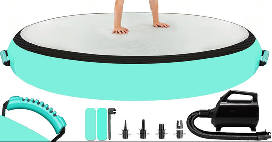 Opblaasbaar gymnastiekblok 100 x 100 x 20 cm – airblock turnmat met elektrische pomp voor turnen, fitness en yoga