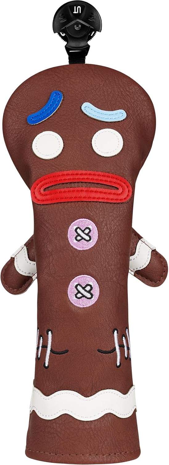 Załaduj obraz do przeglądarki galerii, Golfclub beschermhoes met grappig koekjesmonster ontwerp van kunstleer – driver headcover – golfdecoratie
