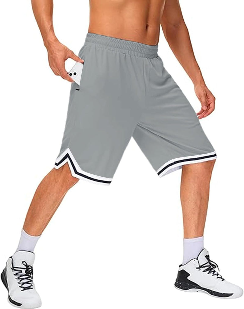 Load image into Gallery viewer, Lange basketbalshort heren van ademend mesh met ritszak – sportshort – fitness broek
