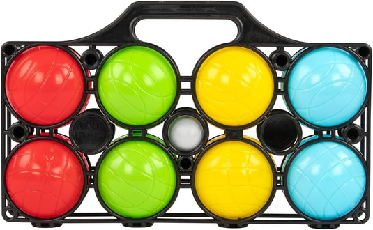 9-piece bocce set with 8 plastic balls measuring 7 cm, including a target ball and a carrying basket – throwing game – garden activities