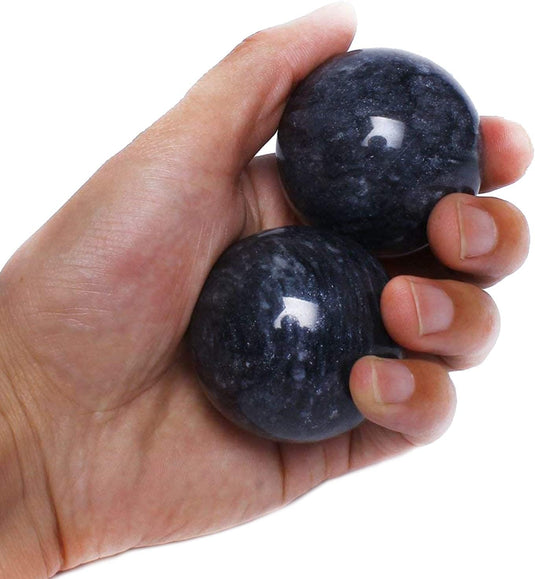 Marmeren baoding ballen 3,5 cm zwart grijs
