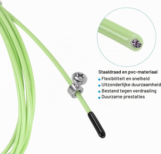 Speed jump rope vervangingskabel 3 meter x 2,5 mm lichtgroen – springtouw kabel – fitness accessoires