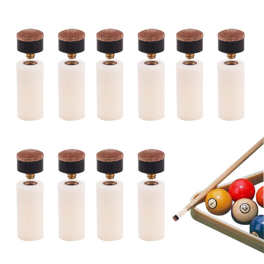 10 sets schroeftips voor zwembadkeer, vervanging van 10 mm, vervanging voor snoeppunten, harde lederen snookertips en plastic zwembadkeu stokhulzen, biljartaccessoires voor zwembad, vrije tijd