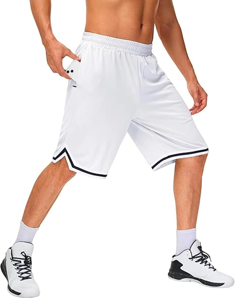 Load image into Gallery viewer, Lange basketbalshort heren van ademend mesh met ritszak – sportshort – fitness broek
