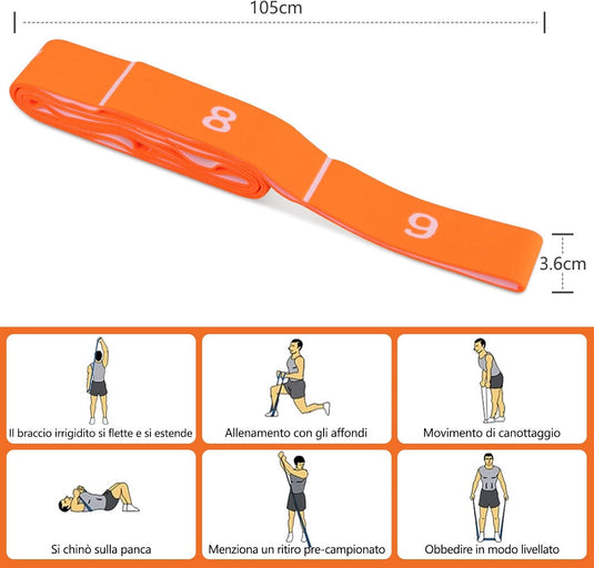 Stretchband met 9 lussen voor yoga en fitness