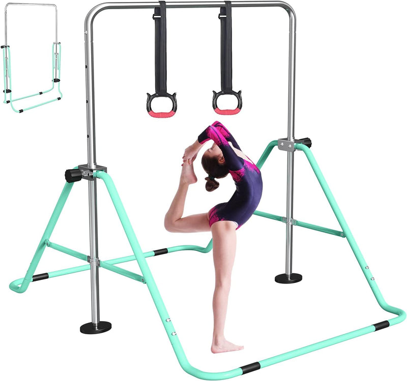 Chargez l'image dans la visionneuse de la galerie, Barre de gymnastique pliable pour enfants avec hauteur réglable et tapis – portique de gymnastique – barre d’entraînement

