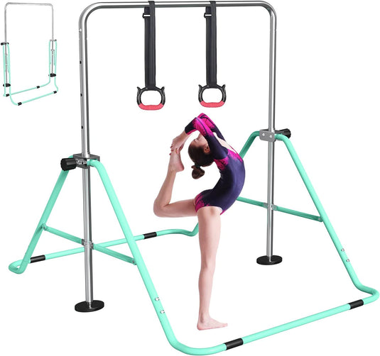 Barre de gymnastique pliable pour enfants avec hauteur réglable et tapis – portique de gymnastique – barre d’entraînement