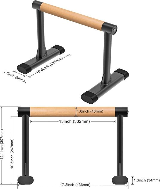 Parallettes met beukenhouten handgrepen en stalen frame tot 272 kg – push-up bars – calisthenics