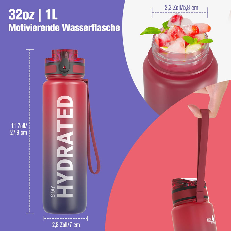 Load image into Gallery viewer, Drinkfles 750 ml BPA-vrij met tijdmarkeringen en lekvrije dop – waterfles – sportfles
