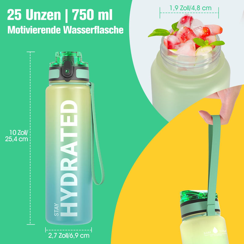 Load image into Gallery viewer, Drinkfles 750 ml BPA-vrij met tijdmarkeringen en lekvrije dop – waterfles – sportfles
