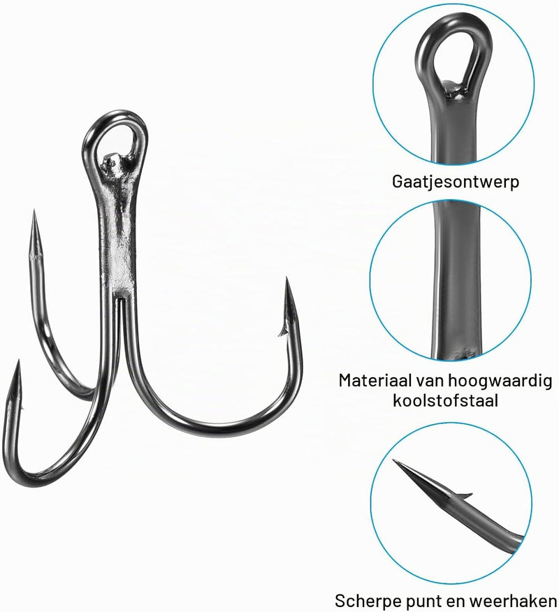 Chargez l'image dans la visionneuse de la galerie, Hameçons triples, 10 pièces, taille 1/0, en acier au carbone noir – hameçons triples – accessoires de pêche
