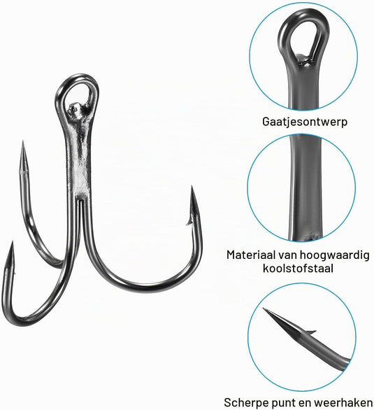 Hameçons triples, 10 pièces, taille 1/0, en acier au carbone noir – hameçons triples – accessoires de pêche