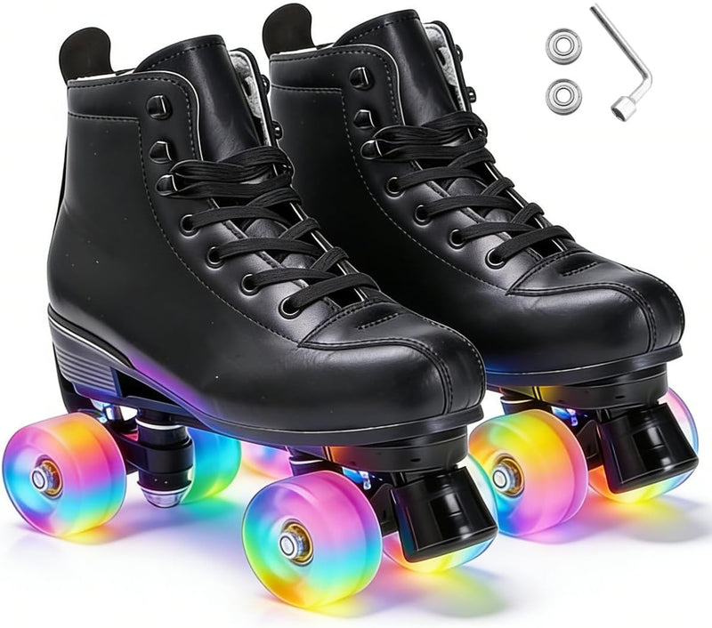 Load image into Gallery viewer, ERNAN Rolschaatsen met 4 wielen, parallelle skates met lichtgevende wielen, klassieke high-top, rolschaatsen voor volwassenen, meisjes, kinderen, beginners, maat 37-43
