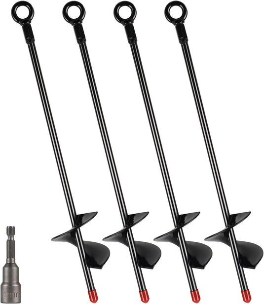 Grondankers 4 stuks 38 cm heavy duty met booradapter – trampoline ankers – stormankers