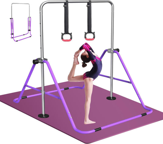 Barre de gymnastique pliable pour enfants avec hauteur réglable et tapis – portique de gymnastique – barre d’entraînement