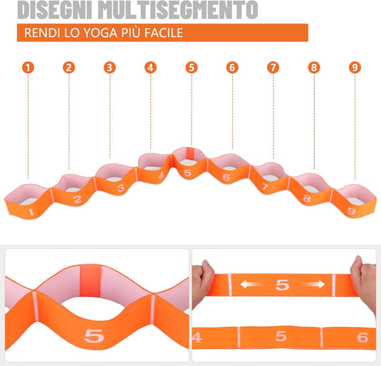 Stretchband met 9 lussen voor yoga en fitness