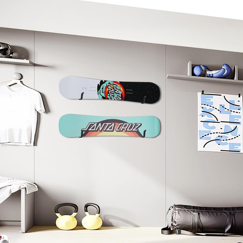 Chargez l'image dans la visionneuse de la galerie, Board wandhouders 4 stuks van metaal zwart – horizontale skateboard snowboard longboard houders
